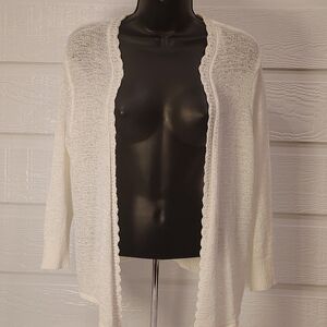 Medium Ivory Colored Open Cardigan With Crochet Back Cottage Coquette